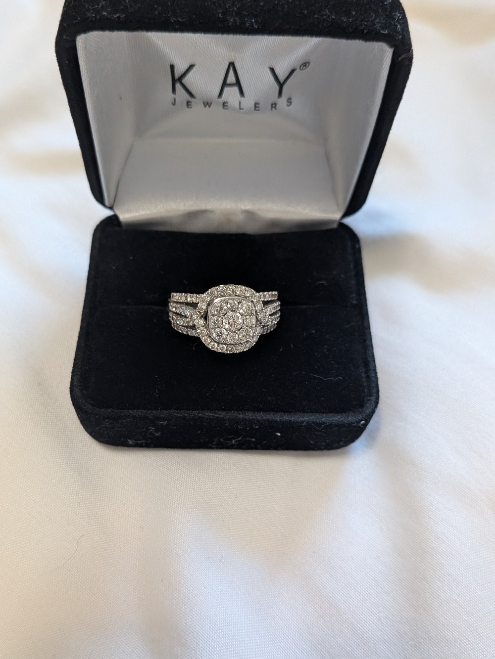 Kay Jewelers White Gold-Tone Multi-Row Diamond Halo Ring